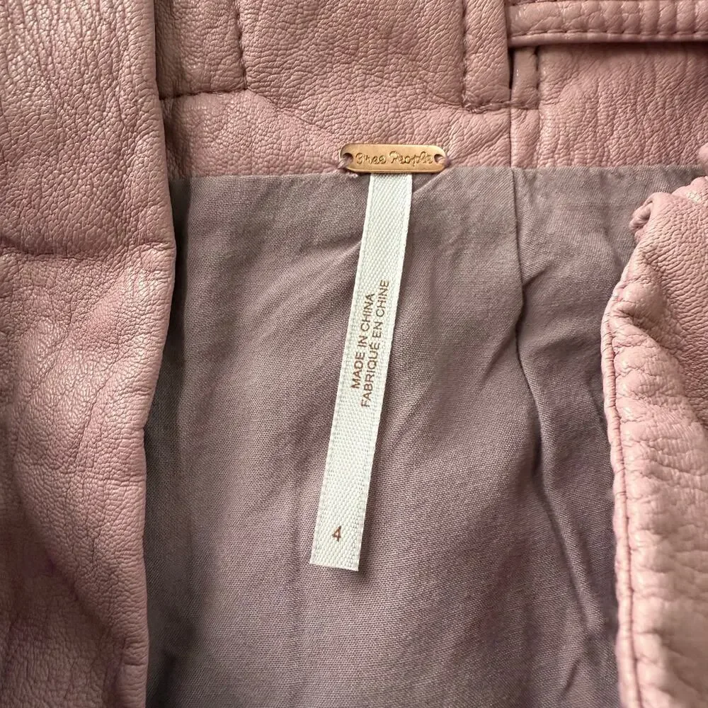 Free People mini skirt paperbag belted vegan leather pleated 4 mauve boho